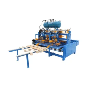 Automatic Euro pallet block leg pre-nailing machine, pre-nail multiple wood block legs to one pallet stringer board