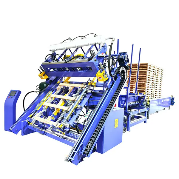 Automatic Wood Pallet Nailing Machine complete production line with stacking machine